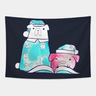 Bedtime Polar Bear and Pig Watercolor Tapestry