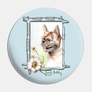 Brindle French Bulldog with Daisies. From an original painting. Pin