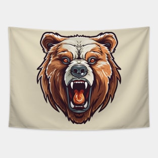 Angry grizzly bear head, ferocious predator Tapestry