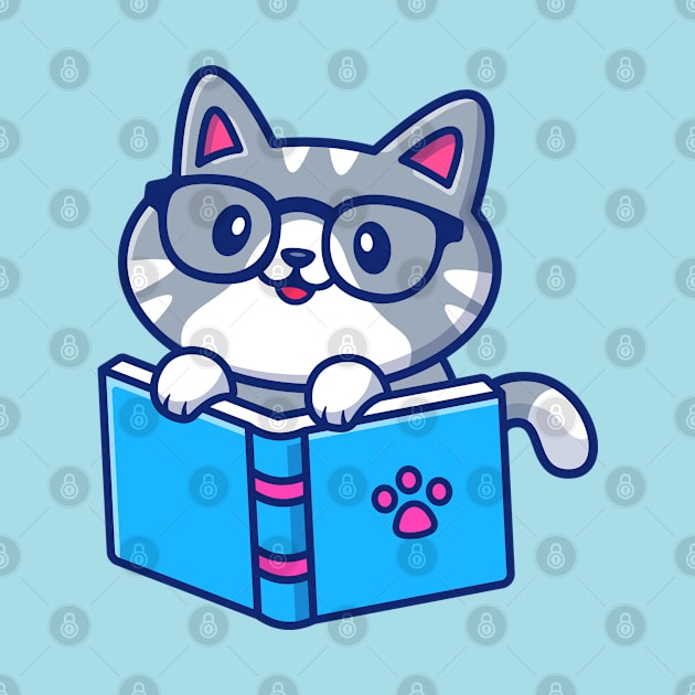 Cute cat reading book by sharukhdesign