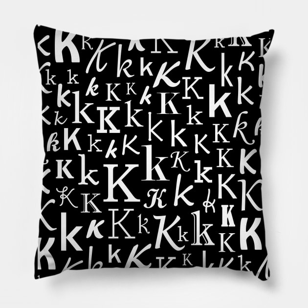 K - Typography (White) Pillow by gillianembers