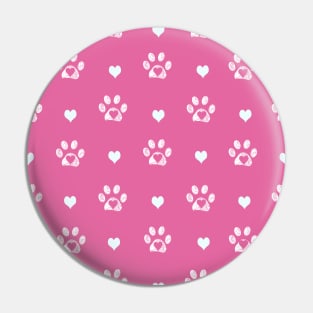 White doodle paw prints with pink hearts and pink background Pin