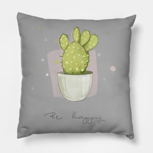 Be HAPPY quote with cactus art Pillow