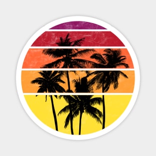 Retro Palm Tree Sunset Grid Magnet