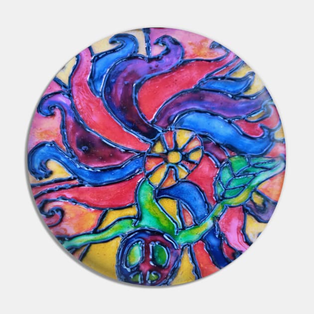 Shining Sun Peace Flower Child Pin by Art by Deborah Camp