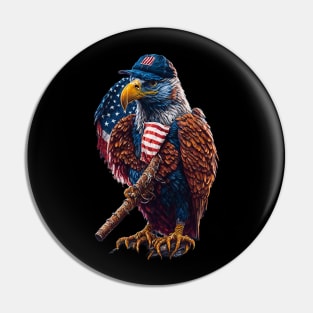 American eagle, flag, baseball hat and baseball bat Tshirt design Pin