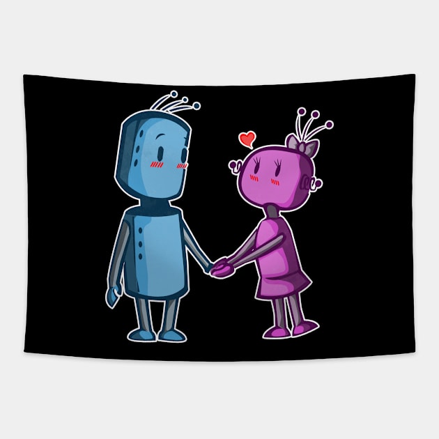 Cute Robot Love Nerd Heart Valentines Day Gift Tapestry by Shirtglueck