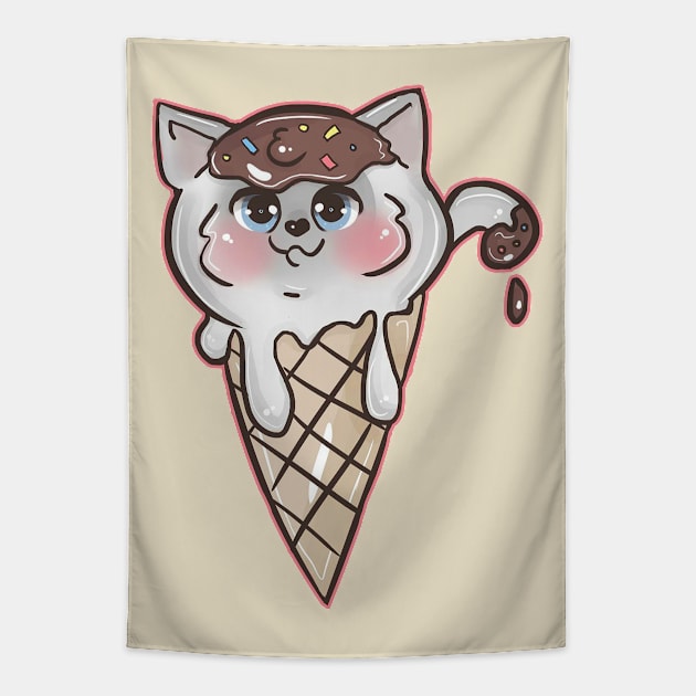 Ice Cream Cat Tapestry by Hay Meow