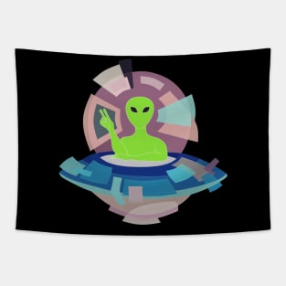 THE COOL BUDDY  - UFO ALIEN  AND THE FLYING SAUCER STYLIZED ART Tapestry