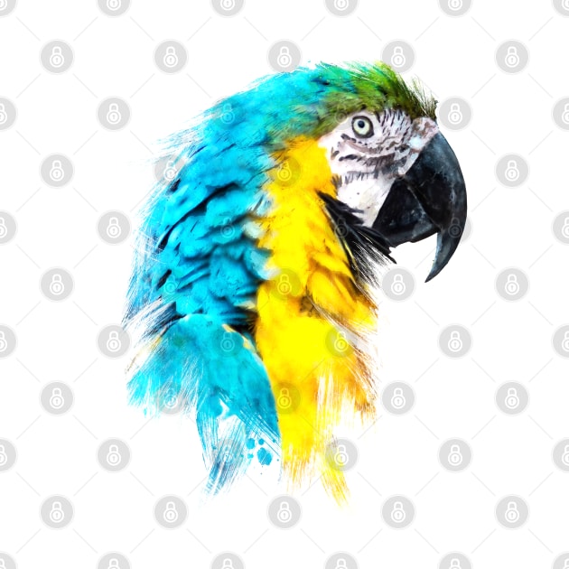 Dramabite Watercolor blue yellow macaw ara parrot artsy artistic painting by dramabite