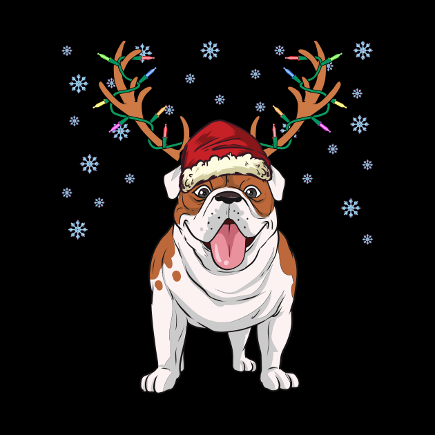 Christmas english bulldog reindeer dog by MGO Design