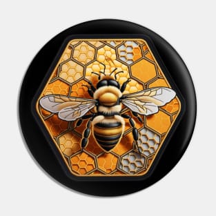 Bee on Honeycomb Embroidered Patch Pin