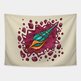 Teal and orange sea shell, graphic nautical Tapestry