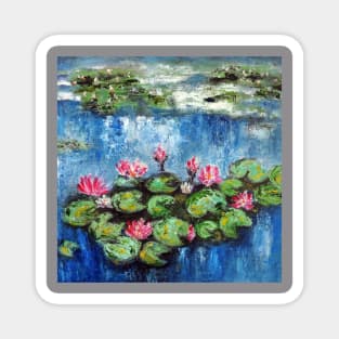 Pink Water Lilies in a Pond Magnet