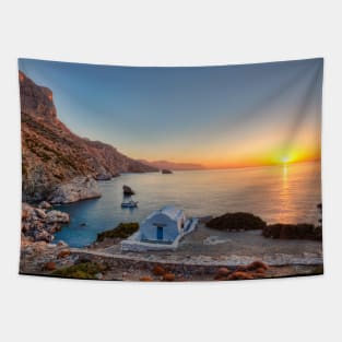 The sunrise from the famous Agia Anna in Amorgos island, Greece Tapestry