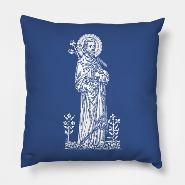 St. Joseph - blue bkg Pillow by DeoGratias