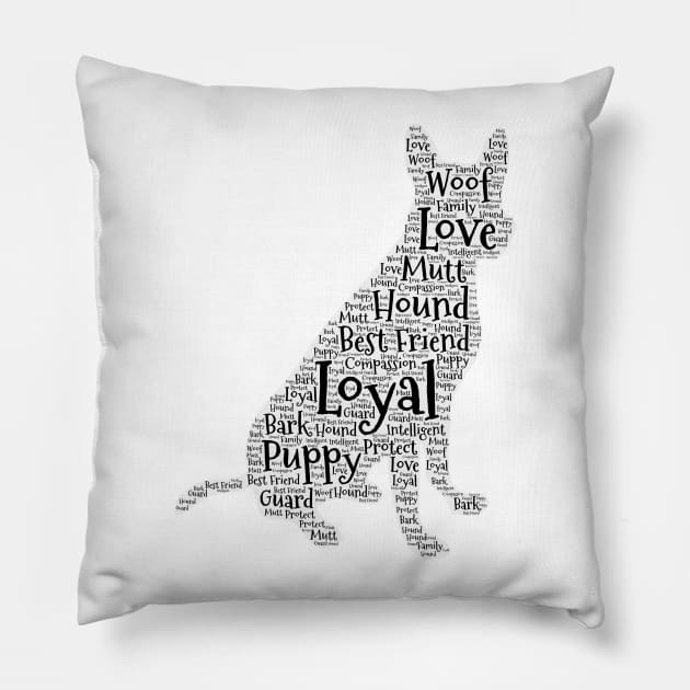 Sitting Dog Word Cloud Art Pillow by ckandrus