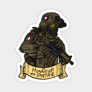 french military soldier with the motto of the armed forces of France. Magnet