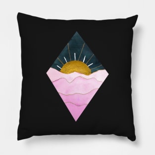 Diamond Fuscia and Gold Sunset (dark background) Pillow