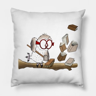 Owl Cleaning up Books Pillow