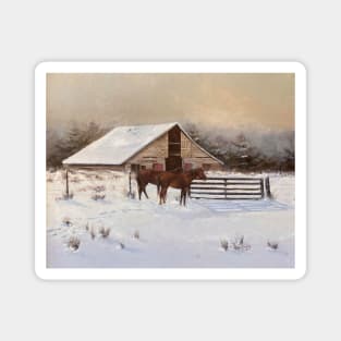 Horse by The Snow Barn Vintage Oil on Canvas Magnet