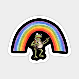 Cottagecore Frog Playing Banjo Under Rainbow Magnet