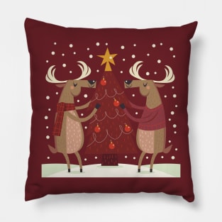 Vintage christmas tree and reindeer Pillow