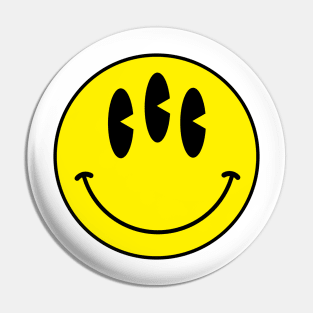 Trippy 90s acid house three eyed smiley face Pin