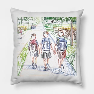 Children going to school Pillow