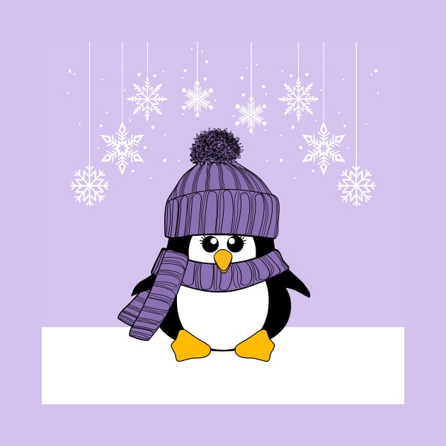 Krimbles Festive Christmas Purple and Lilac Snowflake Penguin by Krimbles