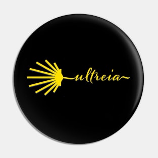 Ultreia Typography Santiago Compostela Yellow Scallop Shell Pin