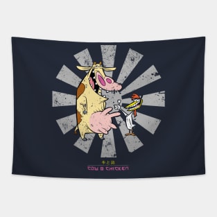 Cow And Chicken Retro Japanese Tapestry