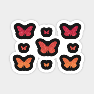 Red Orange Ombre Faux Glitter Butterflies Magnet