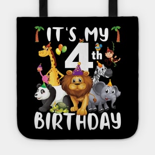 Its My 4th Birthday Safari Jungle Zoo Lovers Birthday Party Tote