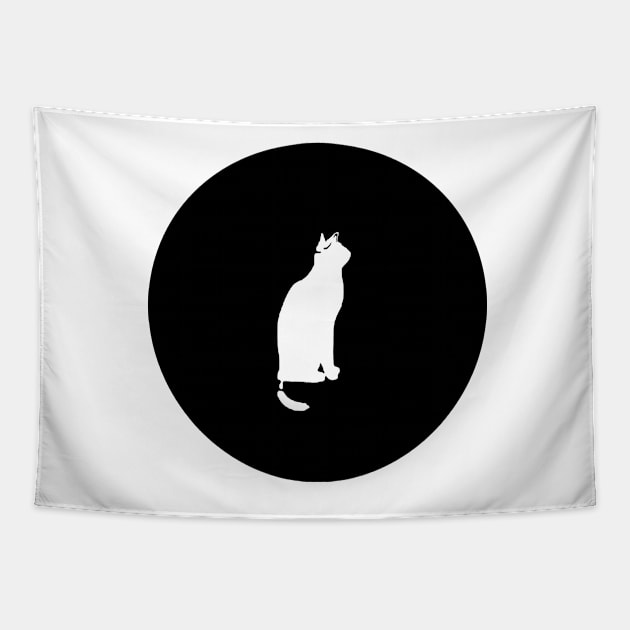 White Cat On The Moon Tapestry by SpieklyArt