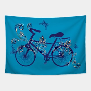 Bicycle and blue Floral Ornament Tapestry