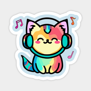 Happy smiling baby pussy cat with headphones. Kawaii cartoon Magnet