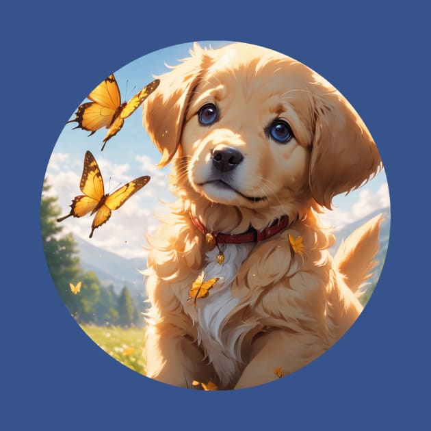 Cute Golden Retriever Puppy with Yellow Butterflies by Cre8tiveSpirit