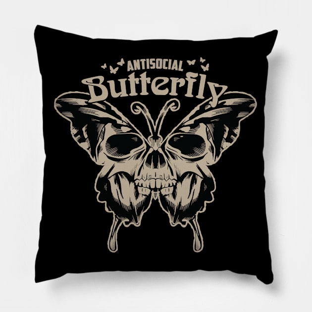 Antisocial Butterfly with skull wings Graphic Pillow by Graphic Duster