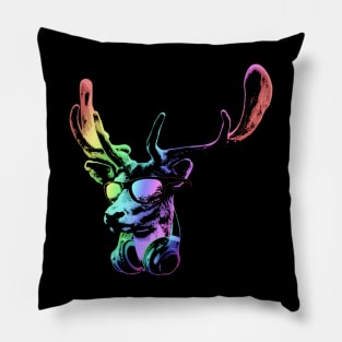 Deer Neon DJ Cool and Funny Music Animal With Sunglasses And Headphones. Pillow