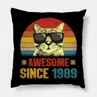 Awesome Since 1989 35th Birthday Gifts Cat Lover Pillow