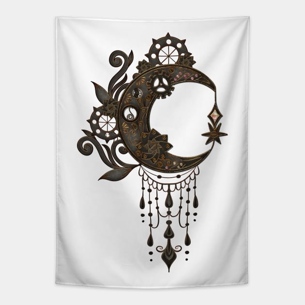 Elegant steampunk moon with gears Tapestry by Nicky2342