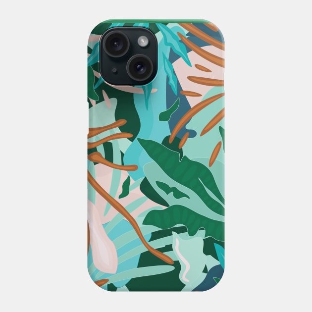 Abstract Tropical Jungle / Turquoise, Green, Sand and Light pink Phone Case by matise
