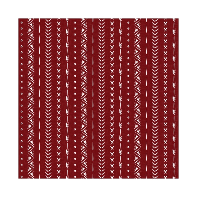 Boho mud cloth pattern, textured burgundy red and white by sziszigraphics