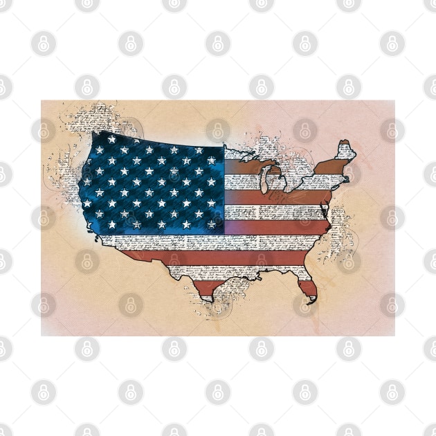 Vintage Patriotic America Map with USA Flag by Naumovski
