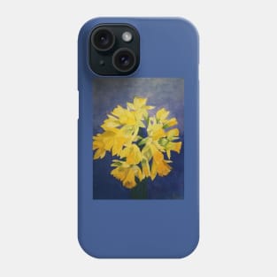 Daffodils watercolour painting with a deep purple blue background. Phone Case