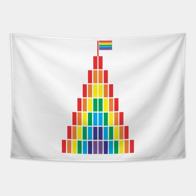 Rainbow Tower Pride Flag Geometric Mountain Tapestry by ursoleite