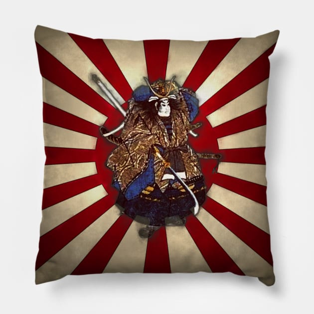 Naginita Samurai over Rising Sun Japan Flag Pillow by SolarCross