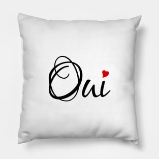 Oui, yes, French word art with red heart Pillow