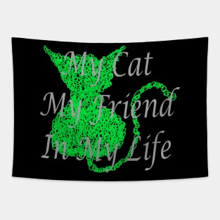 Scribble Green Cat Tapestry
